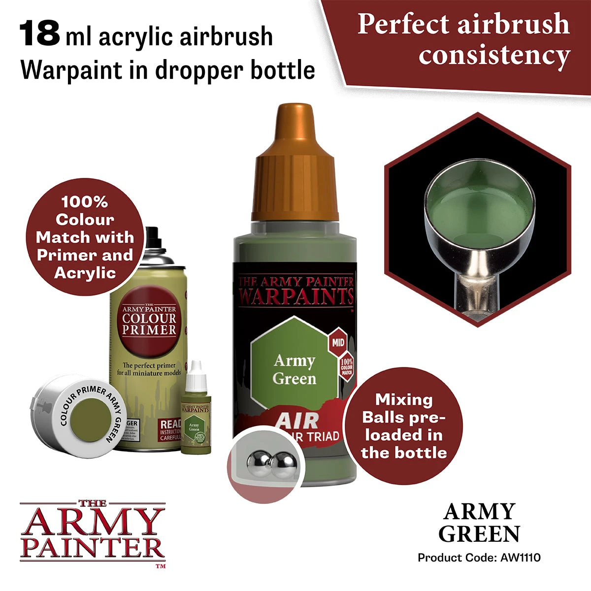 The Army Painter Warpaints Air: Army Green (AW1110) The Army Painter Warpaints Air: Army Green (AW1110) -Gnomish Bazaar AW1110 ArmyGreen Imgnr.2copy