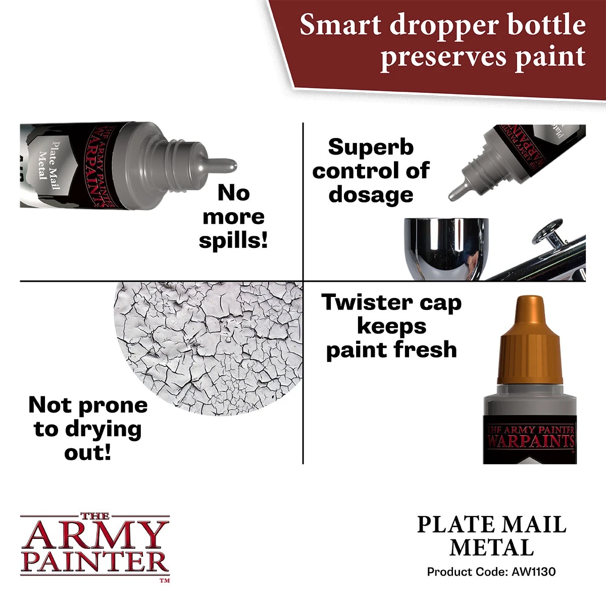 The Army Painter Warpaints Air Metallics: Plate Mail Metal (AW1130) The Army Painter Warpaints Air Metallics: Plate Mail Metal (AW1130) -Gnomish Bazaar AW1130 PlateMailMetal img5copy