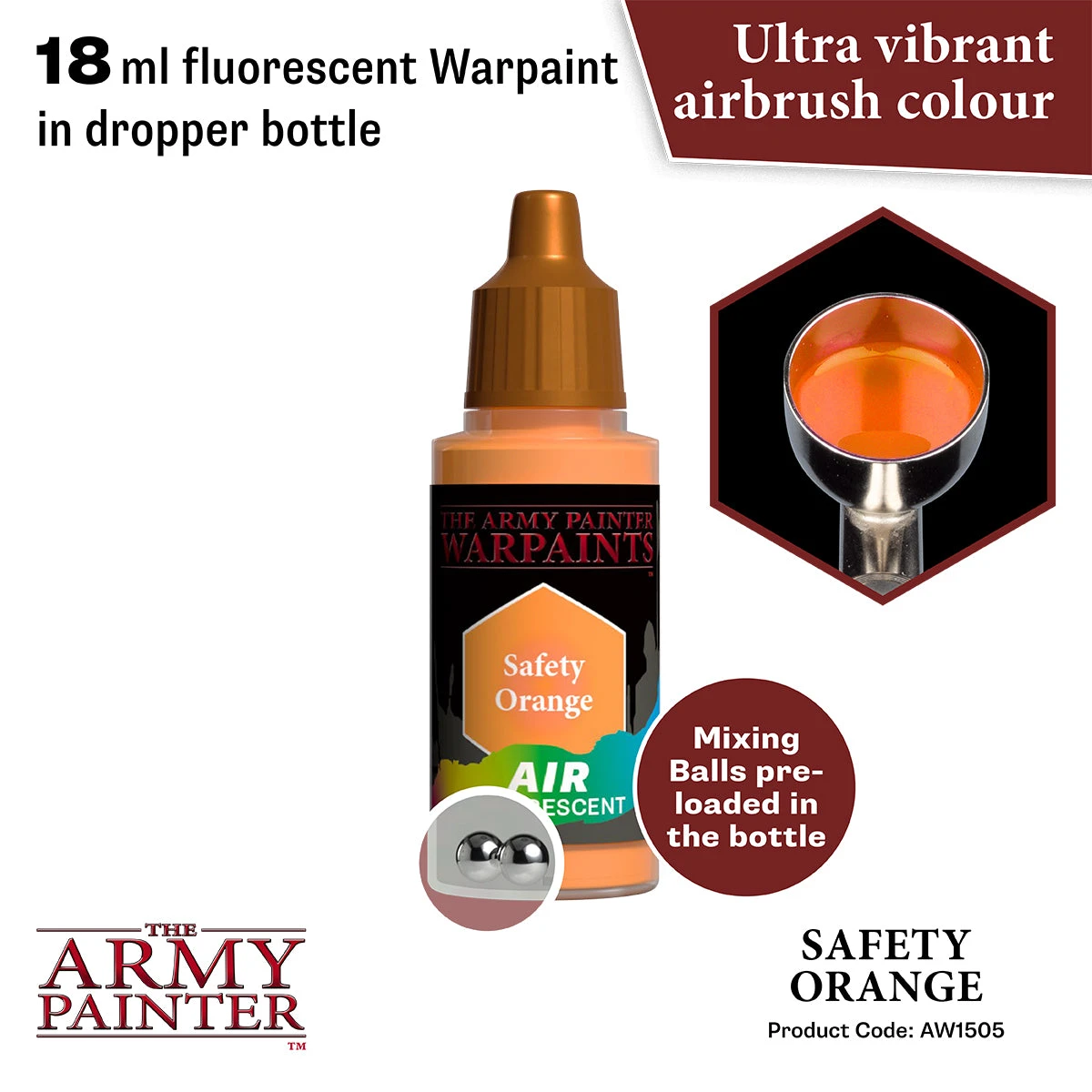 The Army Painter Warpaints Air Fluorescent: Safety Orange (AW1505) The Army Painter Warpaints Air Fluorescent: Safety Orange (AW1505) -Gnomish Bazaar AW1505 SafetyOrange img2copy