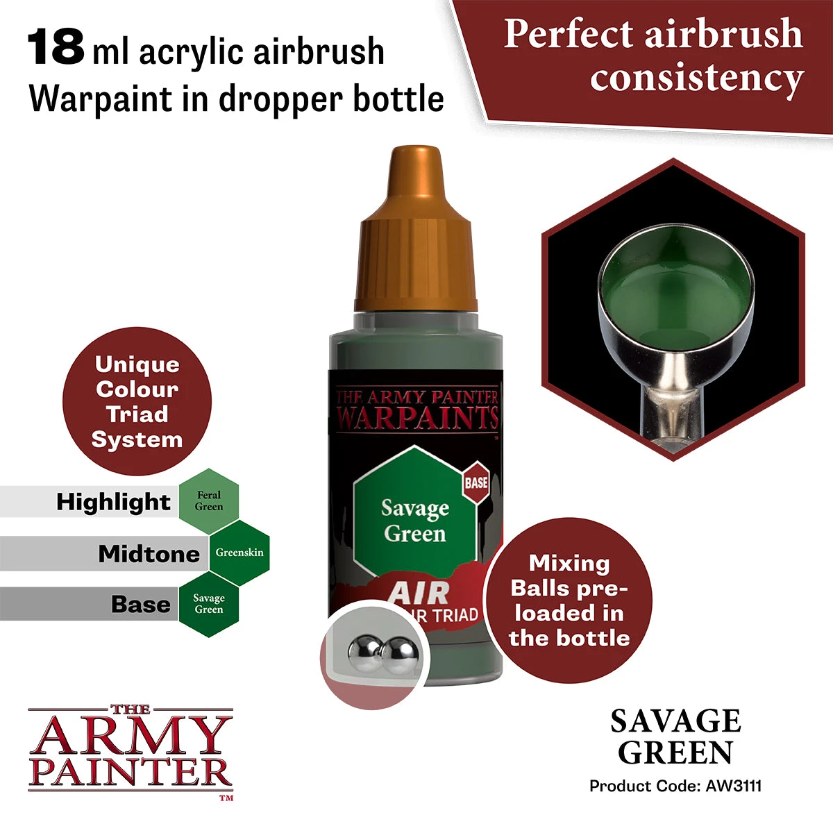 The Army Painter Warpaints Air: Savage Green (AW3111) The Army Painter Warpaints Air: Savage Green (AW3111) -Gnomish Bazaar AW3111 SavageGreen Imgnr.2copy