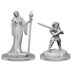 Wizkids Critical Role Unpainted Miniatures: Human Wizard Female & Halfling Holy Warrior Female (90550)